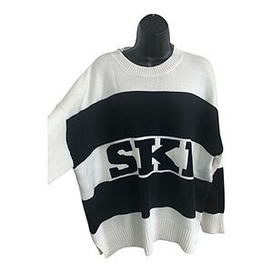 Sincerely Jules SKI black white striped colorblock relaxed fit crewneck size XL‎